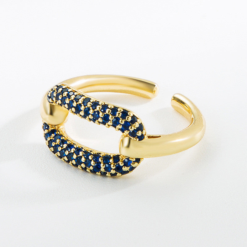 Oval Copper Micro Inlaid Rhinestone Ring For Women