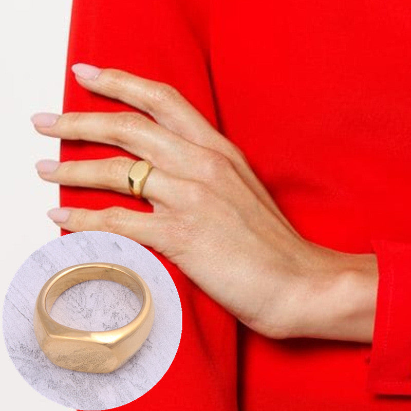 Chic Wide Edge Ring for Women Titanium Steel Statement Ring Fashion Jewelry Band Unique Design Ring Steel Color Electroplated Ring