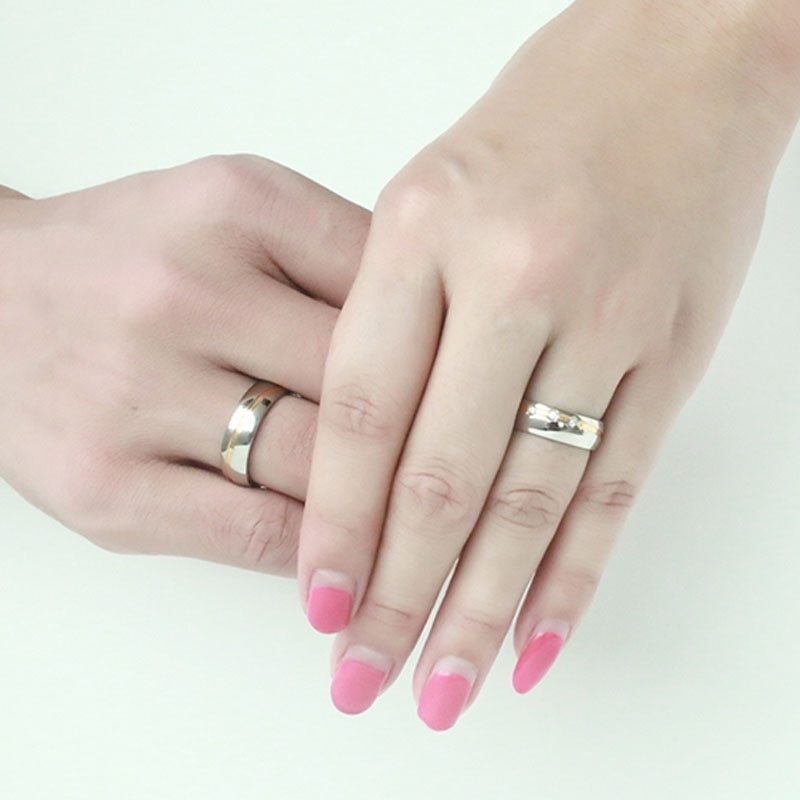 Couple Wedding Rings Stainless Steel Band With CZ Cubic Zirconia 6mm Lovers Promise Anniversary Gift IdeaToday