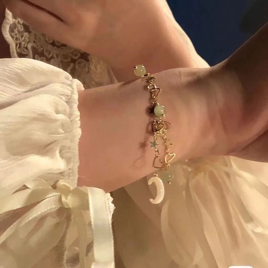 Womens Pearl Bracelet Crescent Star Charm Geometric Fashion Jewelry Gift For Her Zinc Alloy Elegant Gift Ideas