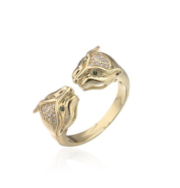 Leopard Zircon Open Ring Gold Plated Copper Brass Adjustable Dainty Fashion Jewelry For Women For Simple Style
