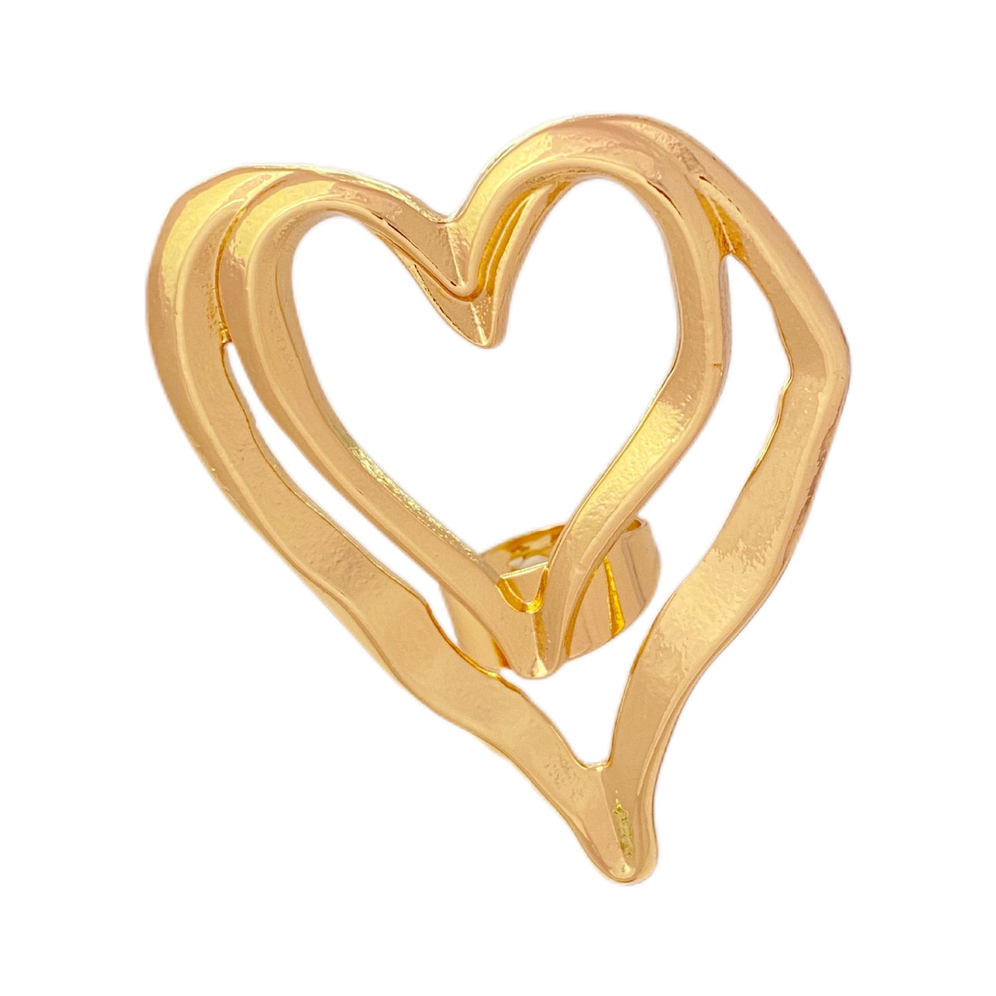 Double Layer Peach Heart Ring For Women Geometric Alloy Micro Inlay Trendy Round Design For Everyday Wear Gold Tone