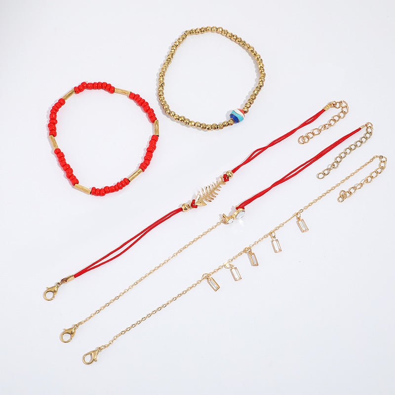 Geometric Electroplated Alloy Bracelet Unisex Fishbone Beaded Design Trendy Jewelry Accessory For Men And Women