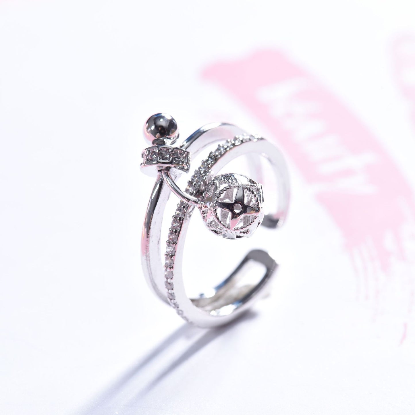 Womens Silver Diamond Bow Ring Korean Inspired Electroplated Dainty Jewelry 925Silver Gift For Travel Souvenir