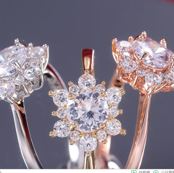 Elegant Copper Ring With Inlaid Zircon Stones Simple Band For Everyday Wear Delicate Sparkling Accent Gleaming