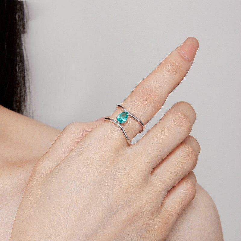 Womens ElegantGlamour Double Layered Cross Water Drop Silver Rings Electroplated Shine Durable Jewelry Accessories