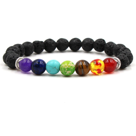 Agate Lava Stone Bracelet Energy Healing Seven Chakra Buddha Beads Hand String Eight Millimeter Wellness Protection