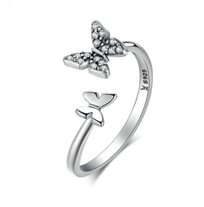 Butterfly Ring For Women Adjustable 925 Silver With White Gems Delicate Elegant Design Beautiful Gift Idea For Her