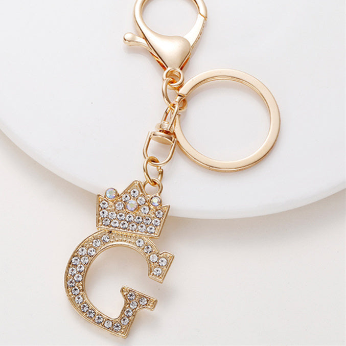Alphabet A To Z Keychain With Diamond Accents Zinc Alloy Metal Letter Charm For Bag And Keys Daily Use Pendant