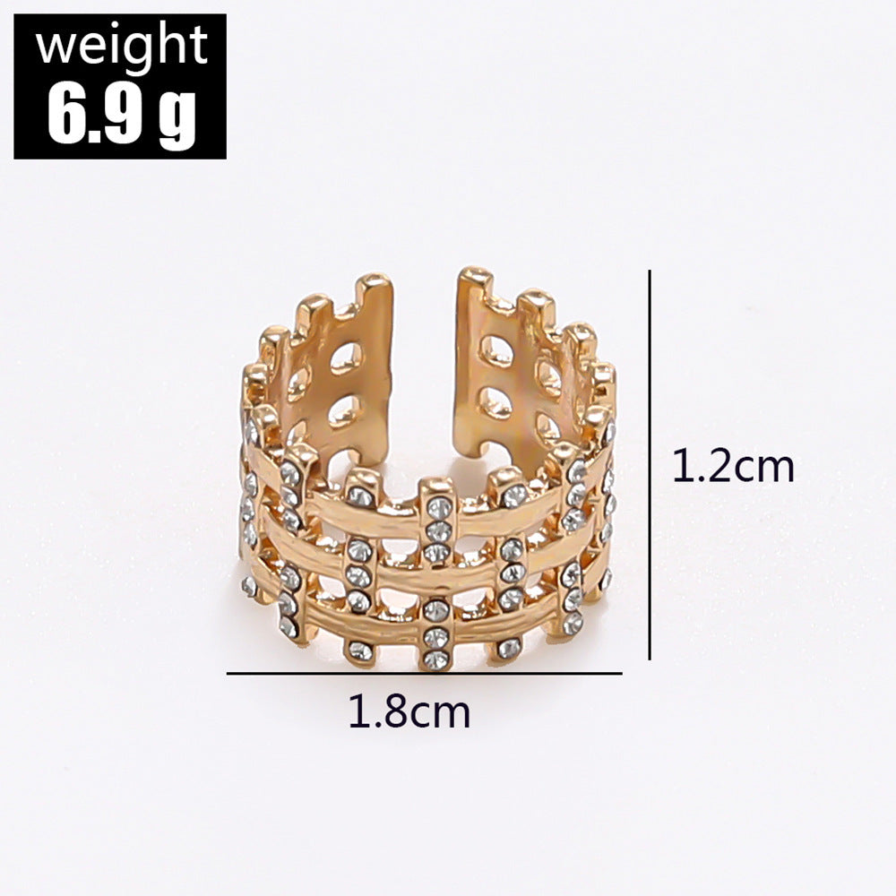 Unisex Geometric Ring Electroplated Alloy With Rhinestone Inlay Trendy Index Finger Rings Korean Style Jewelry