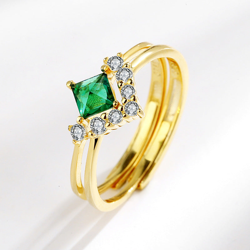 Sterling Silver Ring With Emerald Diamonds Korean Style Geometry Diamond Festive Packaging Individually Packed