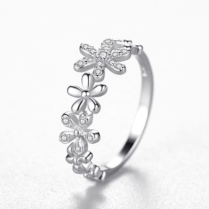 Daisy Flower Ring Sterling Silver Gold Plated 925 Gemstone Korean Style Fashion Jewelry Gift For Women Everyday Wear