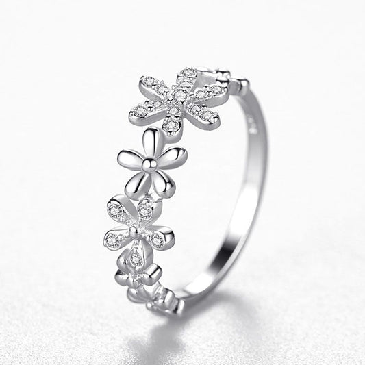 Daisy Flower Ring Sterling Silver Gold Plated 925 Gemstone Korean Style Fashion Jewelry Gift For Women Everyday Wear