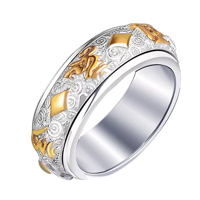 Rotatable Stainless Steel Ring With Buddhist Geometric Design For Unisex Gift Festivals Trade Shows Gift Ready