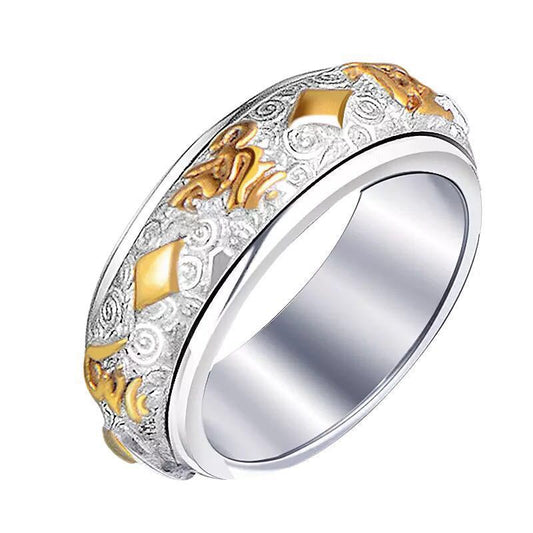 Rotatable Stainless Steel Ring With Buddhist Geometric Design For Unisex Gift Festivals Trade Shows Gift Ready