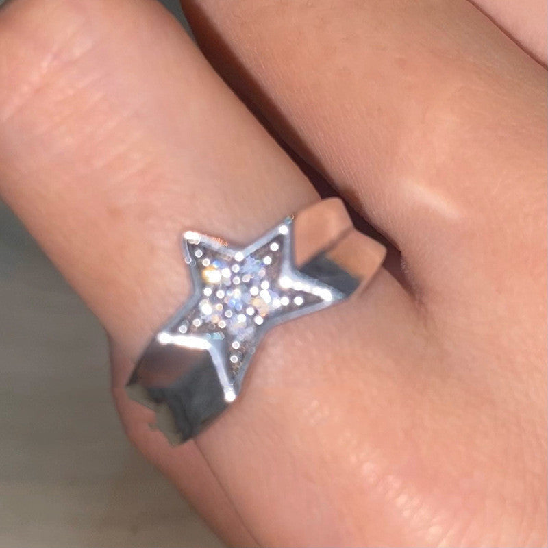 Y2K Five Point Star Ring Copper Rhinestone Fashion Jewelry