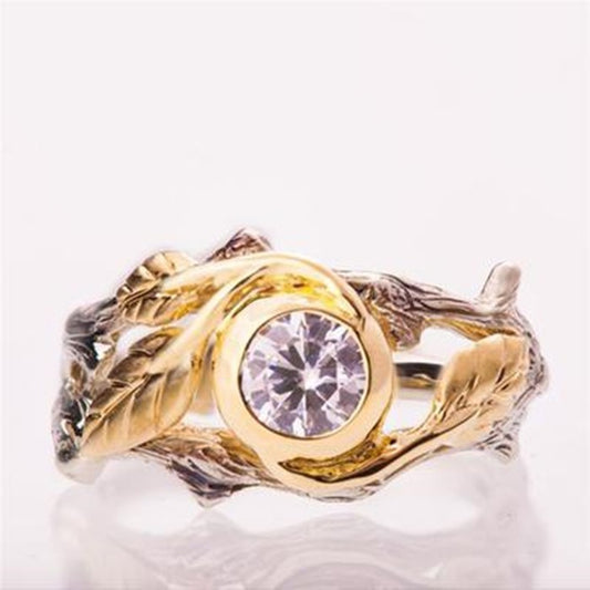 Gold Plated Couple Ring With European Branch Design Alloy Band Gems Semi Precious Stones For Elegant Gift Wear