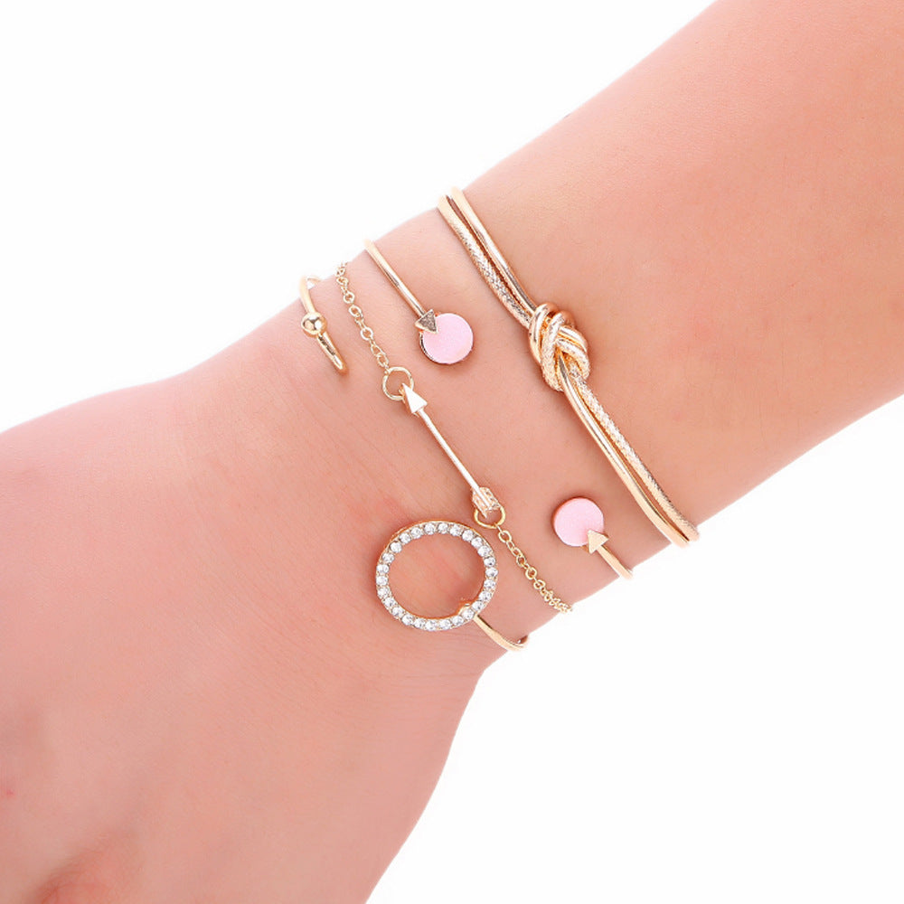 Geometric Alloy Bracelet Set With Gem Inlays Triangular Love Design Jewelry Gift For Her Collection Lightweight Chic