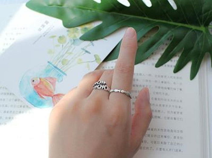 Womens 925 Sterling Silver Fish Ring Geometric Electroplated Silver Statement Ring Gift For Her Vintage Vintage