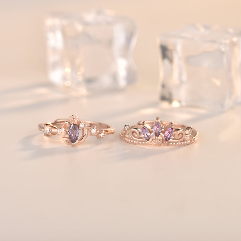 Sterling Silver Amethyst Diamond Ring Hearts And Arrows Diamond Stackable Ring Adjustable Silver Princess Ring