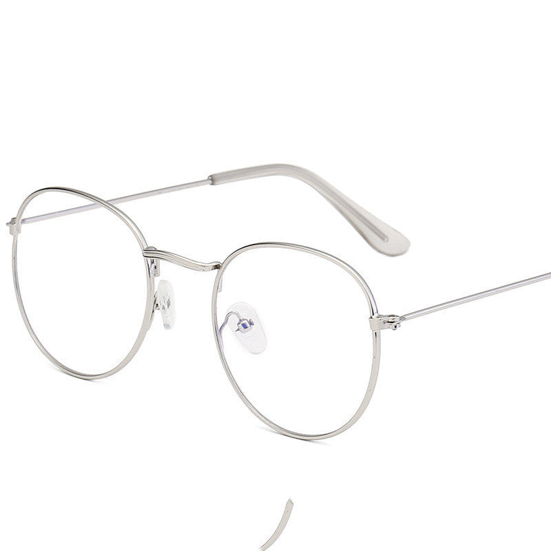 Womens Vintage Glasses Retro Metal Full Frame Glasses Small Flat Mirror Korean Fashion Eye Wear Gold And Black