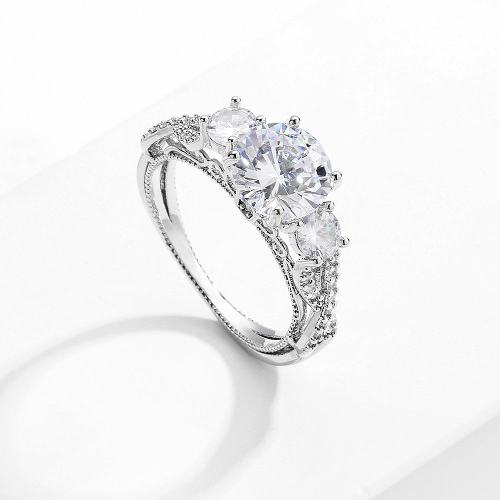 Geometric Zircon Ring White Plated Copper Fashion Jewelry