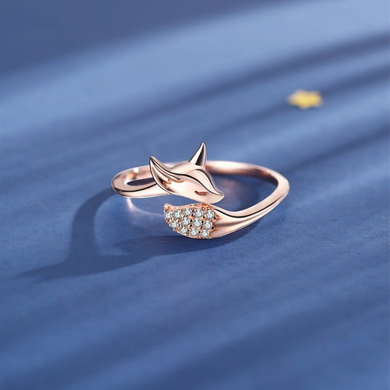 Rose Gold Fox Ring for Women Alloy Jewelry European Style Cute Fox Animal Ring Electroplated Elegant Jewelry for Women