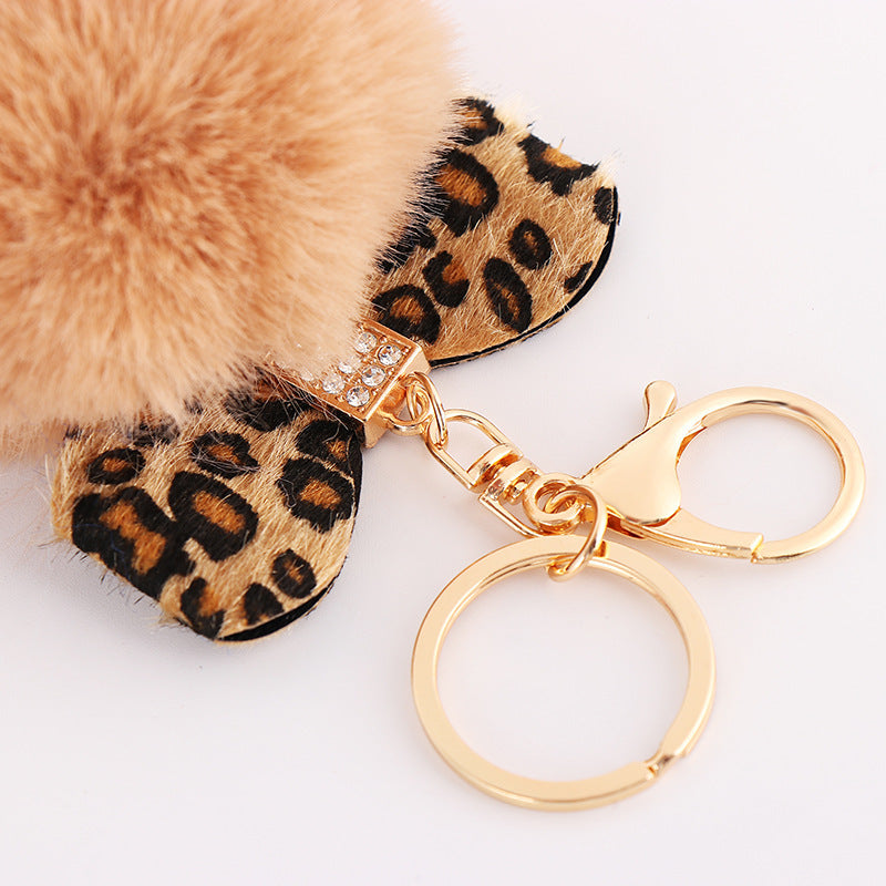 Fur Ball Leopard Keychain Fluffy Pom Pom Pendant For Backpacks Purses Bags Rabbit Hair Cute Gift Idea For All Ages
