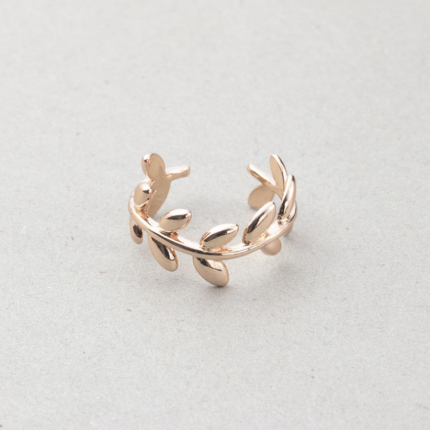 Adjustable Olive Leaf Ring Copper Silver Plated For Women