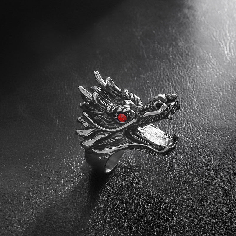 Mens Titanium Steel Ring Polished Animal Zodiac Design Alloy Inlaid Gemstones Travel Souvenir Ring For Men Keepsake