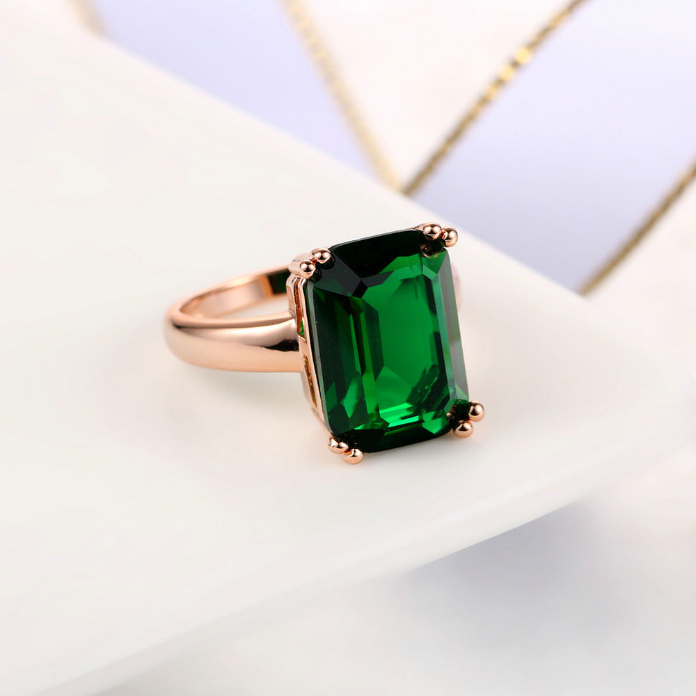 Copper Mosaic Gold Plated Emerald Ring Square Main Stone 10x14mm Semi Precious Inlay Jewelry For Everyday Wear Now