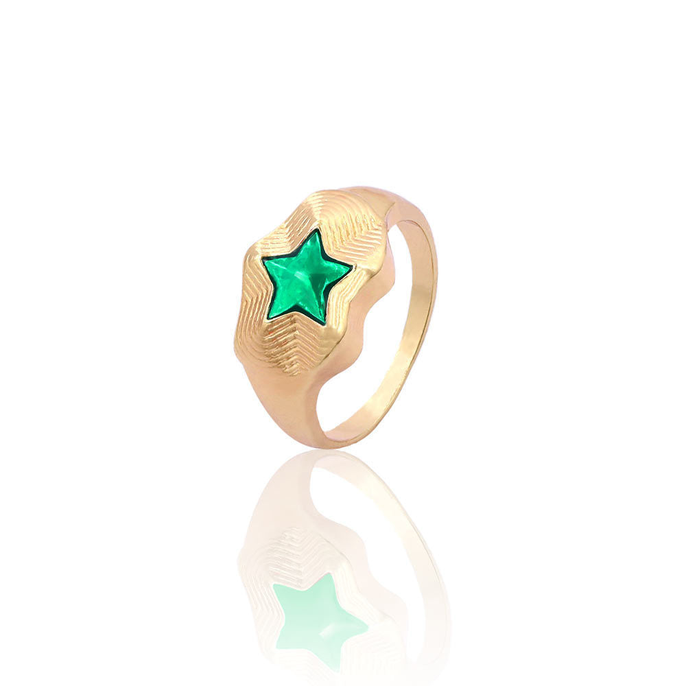 Unisex Geometric Alloy Ring Inlaid Gemstones Heart And Pentagram Design Fashion Jewelry Gift For Everyday Wear Gift