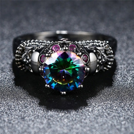 Unisex Geometric Skull Ring Diamond Accent Electroplated