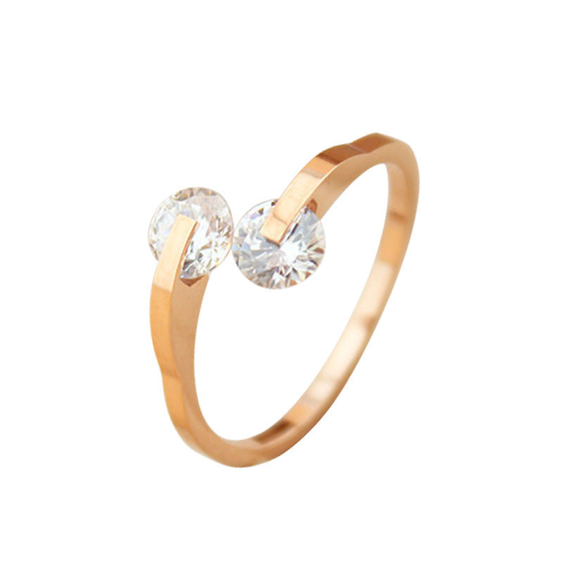Rose Gold Stainless Steel Ring With Zircon Open Band Simple Temperament Fashion Ring For Couples Everyday Wear
