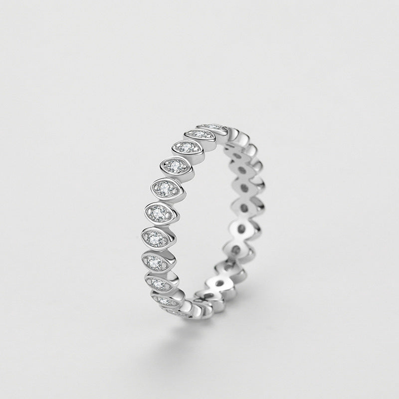 Geometric S925 Silver Ring Eye Inlay Diamond Studs Polka Dot Design For Women Elegant Everyday Accessory Style