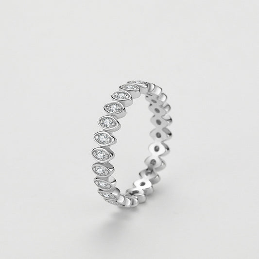 Geometric S925 Silver Ring Eye Inlay Diamond Studs Polka Dot Design For Women Elegant Everyday Accessory Style