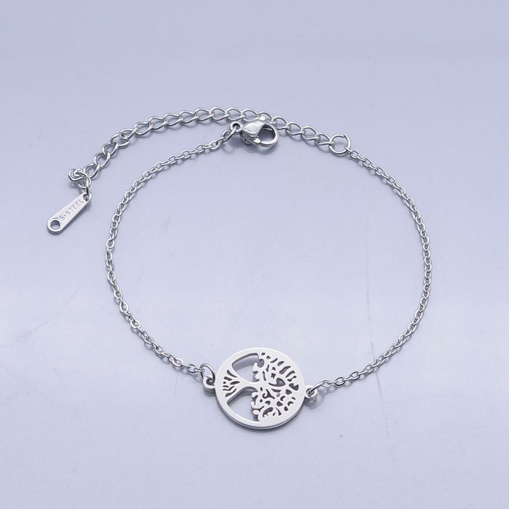 Tree of Life Pendant Bracelet Titanium Steel Electroplated Geometric Hollow Charm on a Delicate Chain for Women