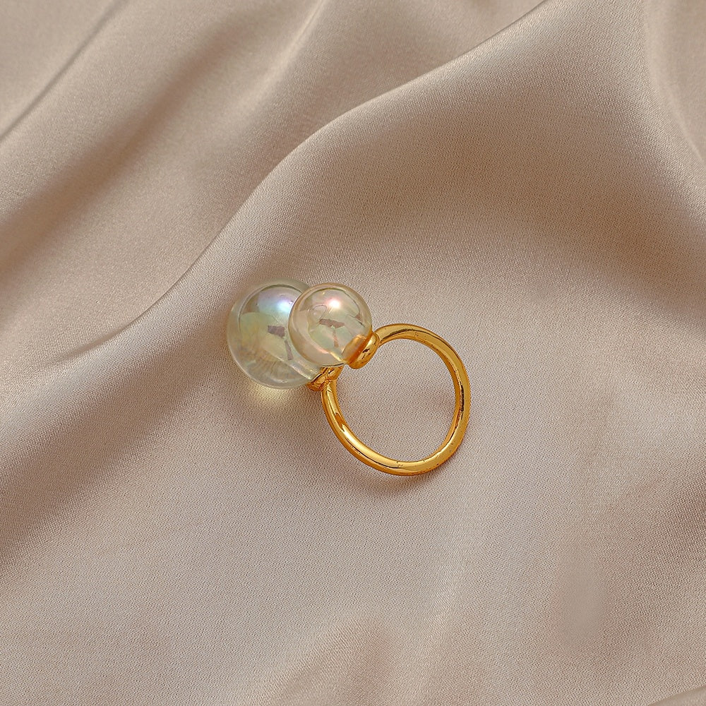 Geometric Ring 18K Gold Electroplated Copper Resin Inlay Jewelry Elegant Women Ring Beautiful Appearance Color