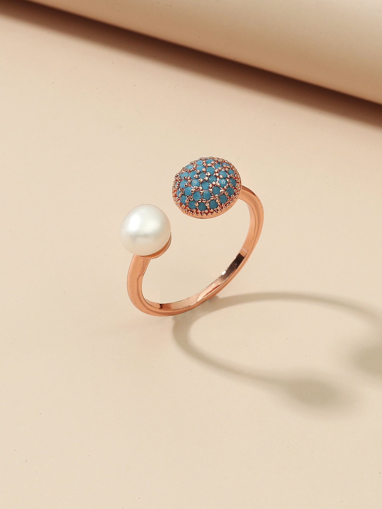 Personalized Solid Color Dual Use Short Ring Copper Zircon Turquoise Geometric Womens Jewelry For Everyday Use