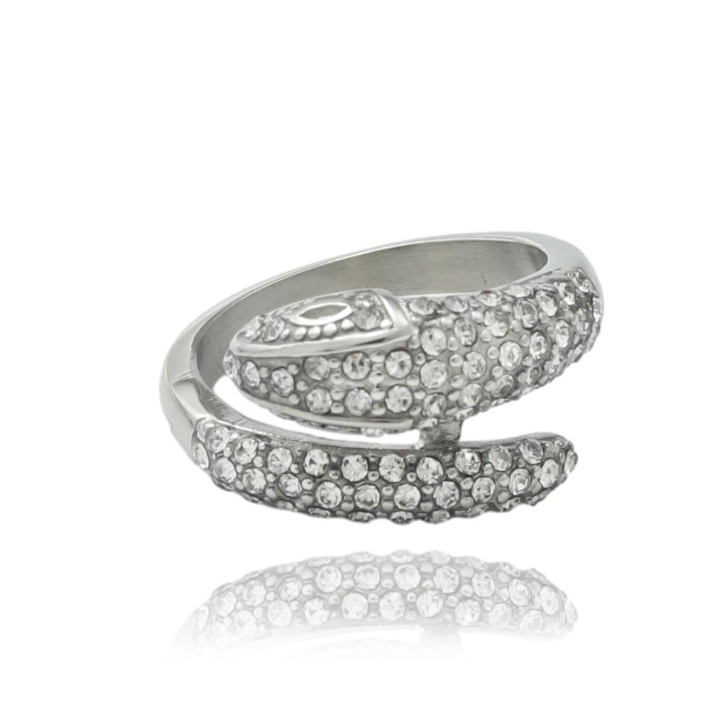 Mens Titanium Steel Snake Ring Polished Band Geometric Design Silver White Stone Ring Fashion Jewelry Gift Now