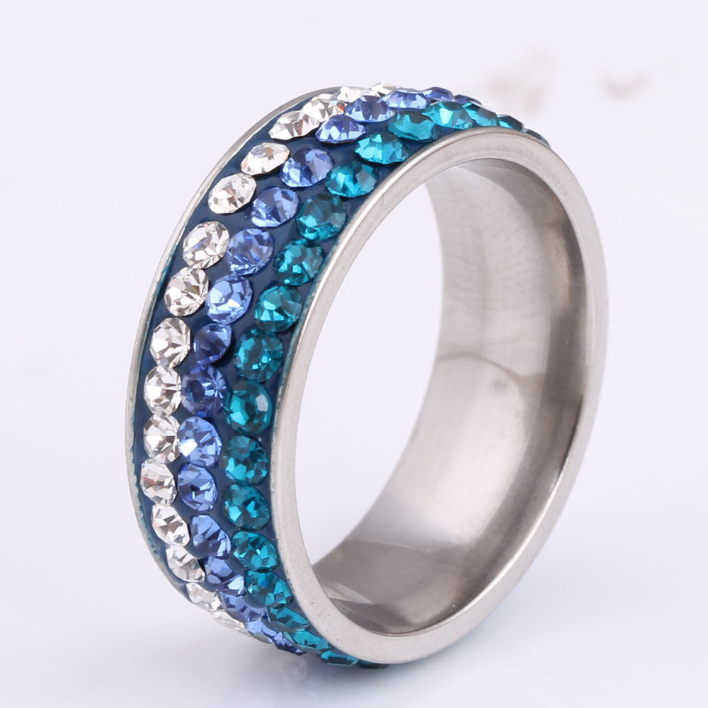 Womens Three Row Diamond Ring In Stainless Steel Titanium With Rhinestones Geometric Stripe Daily Wear Jewelry