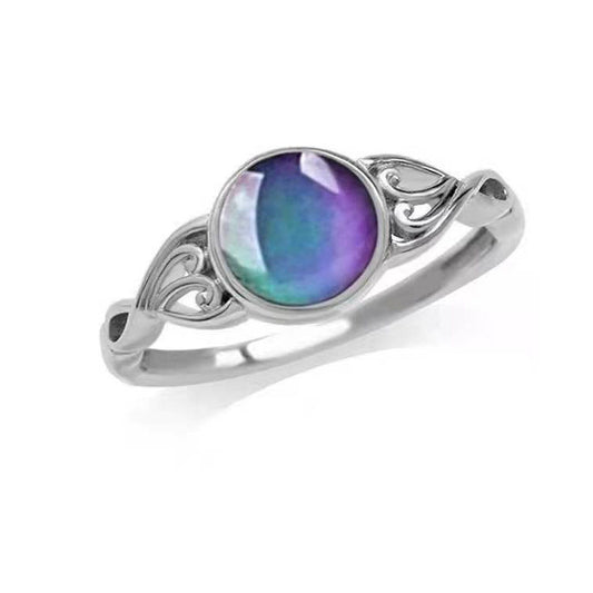 Unisex Color Changing Ring Temperature Sensitive Alloy Ring Geometric Artificial Gem Ring European American Style Metal