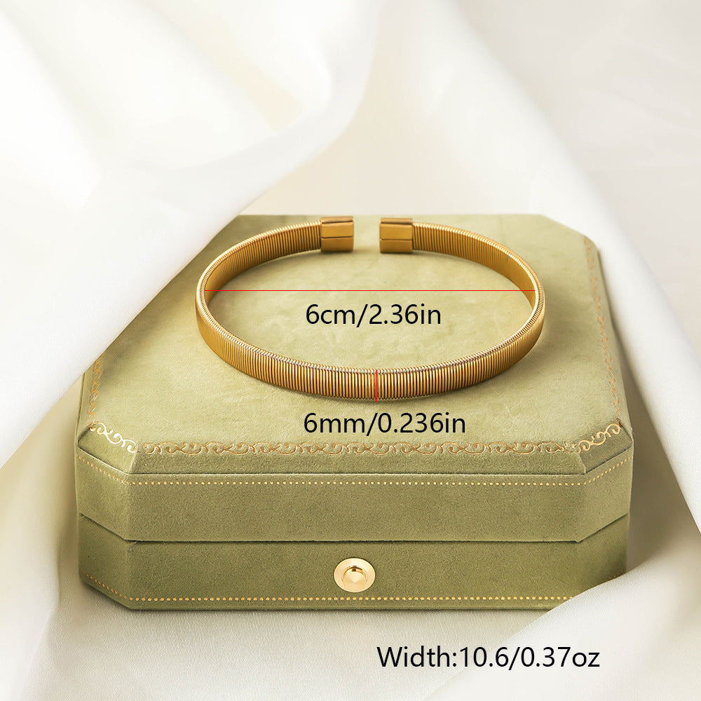 Stainless Steel Woven Bracelet Open Ended Fashion Bangle Electroplated Durable Round Design Accessory Steel And Gold