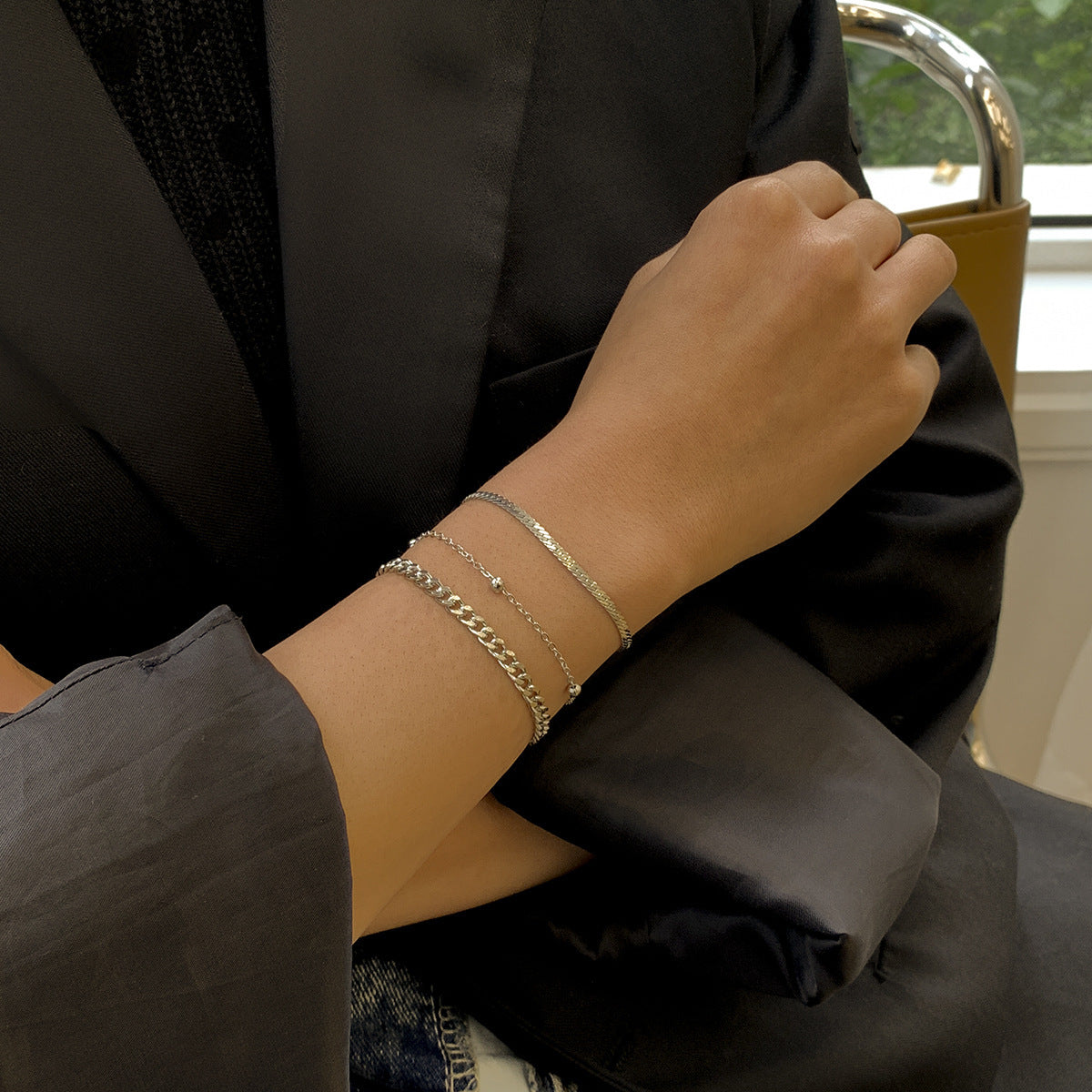 Womens Copper Bracelets Set Layered Geometric Snake Bone Chain Bracelets Electroplated Finish Jewelry Gift Bead