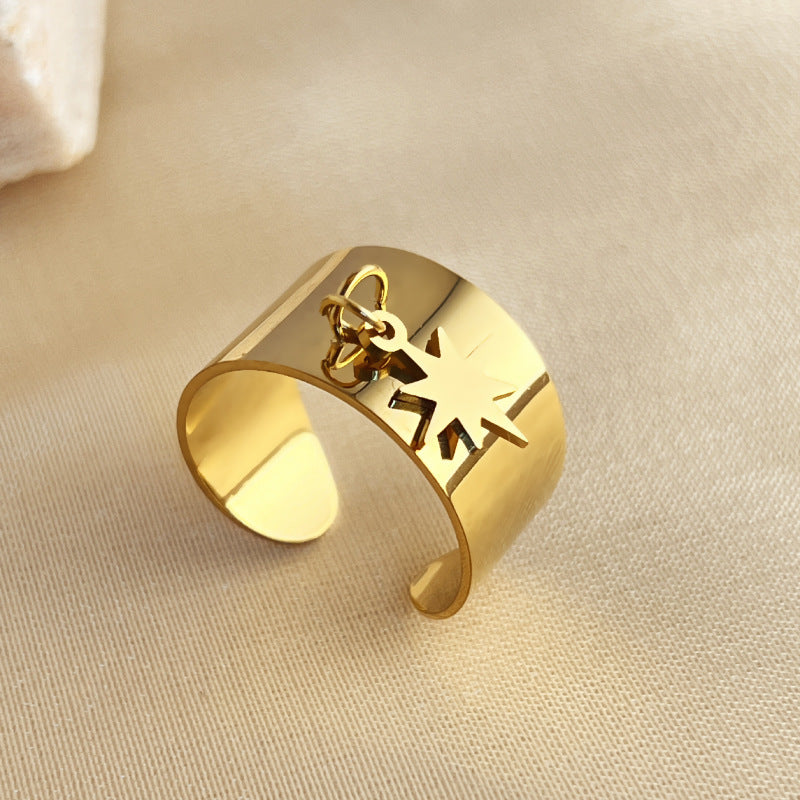 Unisex Open Heart Ring Stainless Steel Electroplated Vintage Design Elements Adjustable Opening Fashion Jewelry