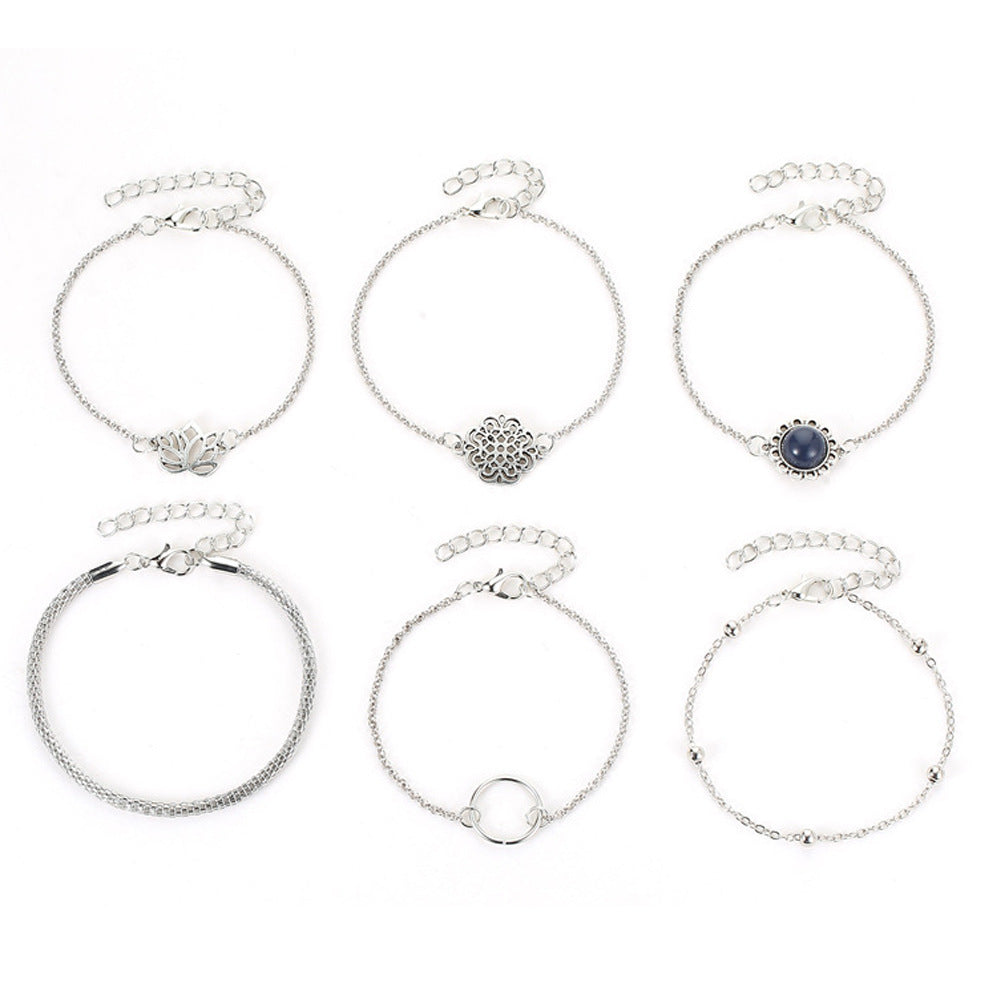 Womens Retro Bracelets Set Hollow Carved Design Alloy Resin Electroplated Chain Fashion Jewelry 6 Pieces AB255
