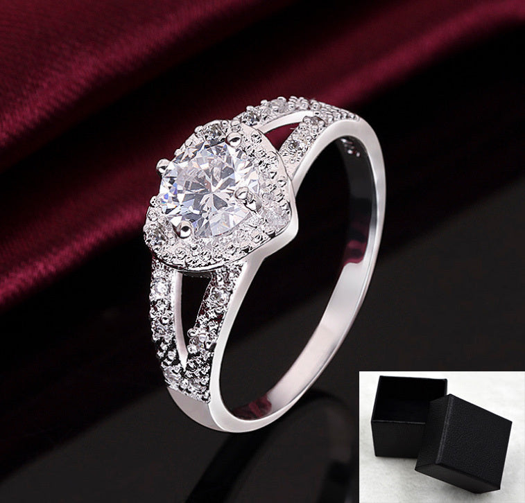 Womens Heart Ring White Gold Plated Copper Wedding RingSet Cubic Zirconia Inlay European American Jewelry Gifts
