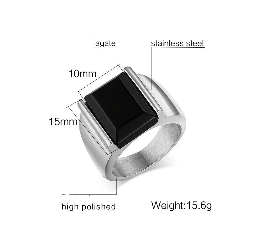 Titanium Steel Ring With Black Gemstone Geometric Vintage Electroplated Band For Men Durable Everyday Wear Now