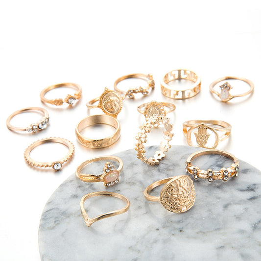 Womens Fashion Jewelry Rings Set 12 Pcs With Cross Design And European American Gold And Silver Rings GoldTone