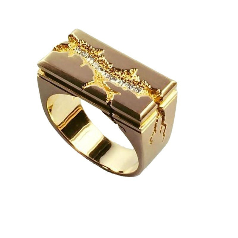 Unisex Geometric Ring Electroplated Gold Alloy Band Everyday Jewelry Crack Design For Men And Women Casual Accessory